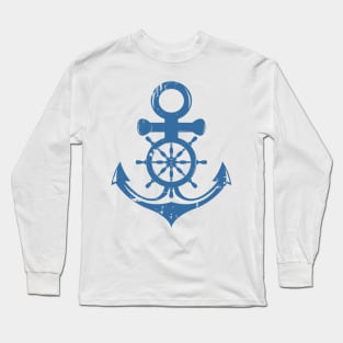 Blue Anchor and Ship wheel, nautical, maritime Long Sleeve T-Shirt